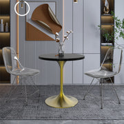 Verve Round Dining Table with MDF/Sintered Stone/Resin Tabletop in Gold Stainless Steel Pedestal Base MDF 27 Inch Black Dining Table Leisuremod