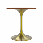 Verve Round Dining Table with MDF/Sintered Stone/Resin Tabletop in Gold Stainless Steel Pedestal Base MDF 27 Inch Cognac Brown Dining Table Leisuremod