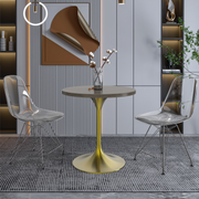 Verve Round Dining Table with MDF/Sintered Stone/Resin Tabletop in Gold Stainless Steel Pedestal Base MDF 27 Inch Dark Maple Dining Table Leisuremod