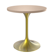 Verve Round Dining Table with MDF/Sintered Stone/Resin Tabletop in Gold Stainless Steel Pedestal Base MDF 27 Inch Natural Wood Dining Table Leisuremod