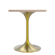 Verve Round Dining Table with MDF/Sintered Stone/Resin Tabletop in Gold Stainless Steel Pedestal Base MDF 27 Inch Natural Wood Dining Table Leisuremod