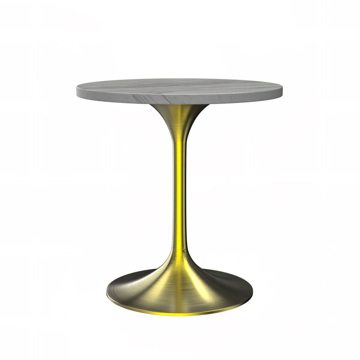 Verve Round Dining Table with MDF/Sintered Stone/Resin Tabletop in Gold Stainless Steel Pedestal Base MDF 48 Inch Natural Wood Dining Table Leisuremod