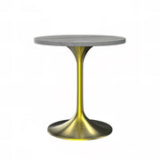 Verve Round Dining Table with MDF/Sintered Stone/Resin Tabletop in Gold Stainless Steel Pedestal Base MDF 48 Inch Natural Wood Dining Table Leisuremod