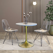 Verve Round Dining Table with MDF/Sintered Stone/Resin Tabletop in Gold Stainless Steel Pedestal Base MDF 48 Inch Natural Wood Dining Table Leisuremod