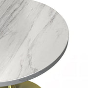 Verve Round Dining Table with MDF/Sintered Stone/Resin Tabletop in Gold Stainless Steel Pedestal Base MDF 48 Inch Natural Wood Dining Table Leisuremod