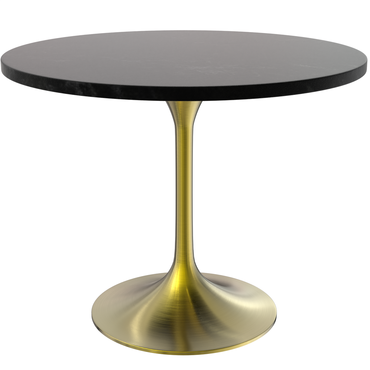 Verve Round Dining Table with MDF/Sintered Stone/Resin Tabletop in Gold Stainless Steel Pedestal Base MDF 36 Inch Black Dining Table Leisuremod