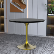 Verve Round Dining Table with MDF/Sintered Stone/Resin Tabletop in Gold Stainless Steel Pedestal Base MDF 36 Inch Black Dining Table Leisuremod