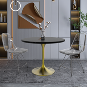 Verve Round Dining Table with MDF/Sintered Stone/Resin Tabletop in Gold Stainless Steel Pedestal Base MDF 36 Inch Black Dining Table Leisuremod