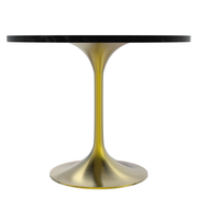 Verve Round Dining Table with MDF/Sintered Stone/Resin Tabletop in Gold Stainless Steel Pedestal Base MDF 36 Inch Black Dining Table Leisuremod