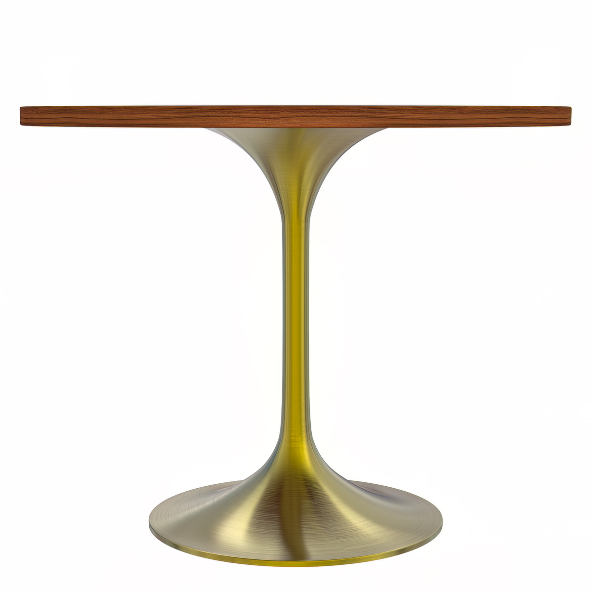 Verve Round Dining Table with MDF/Sintered Stone/Resin Tabletop in Gold Stainless Steel Pedestal Base MDF 36 Inch Cognac Brown Dining Table Leisuremod