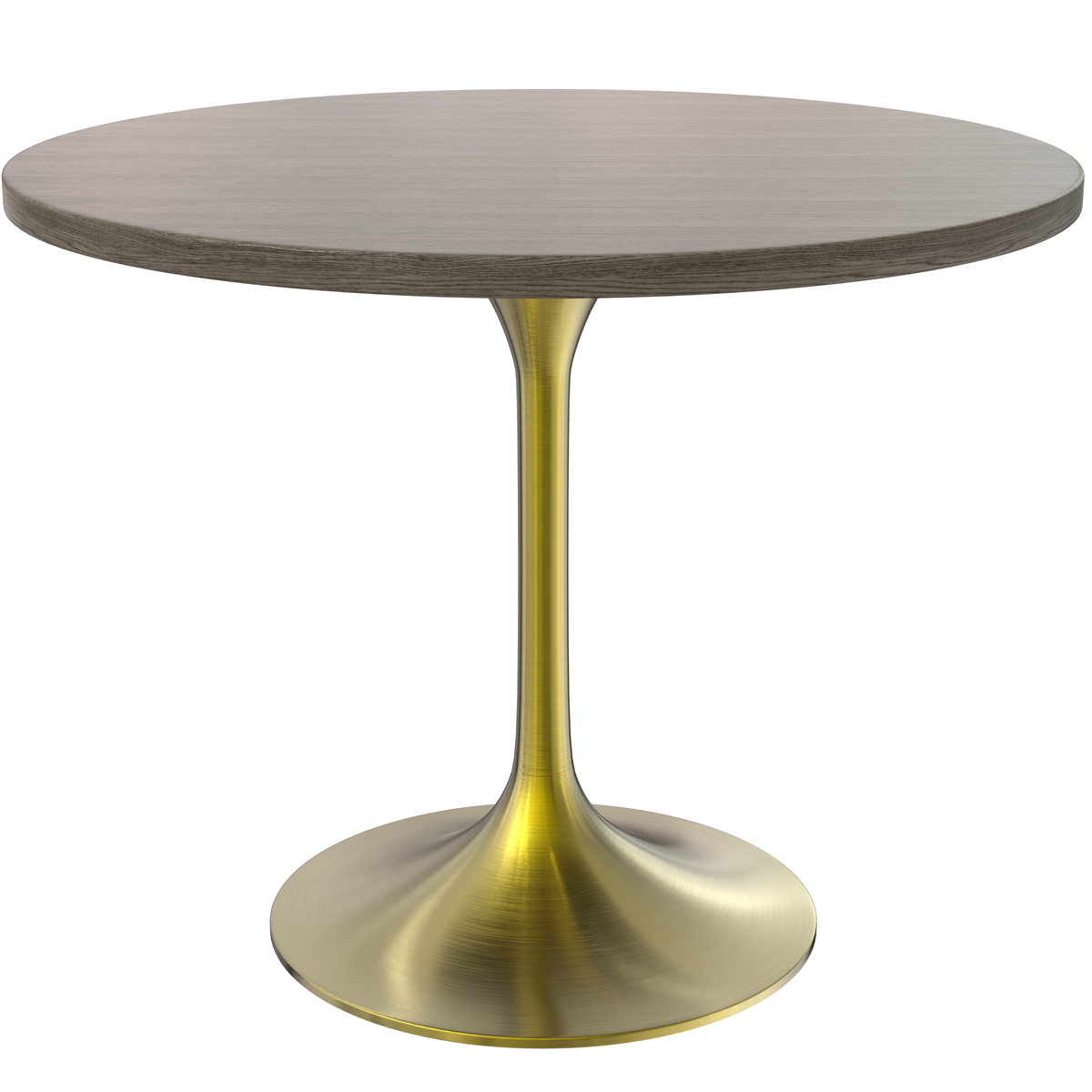 Verve Round Dining Table with MDF/Sintered Stone/Resin Tabletop in Gold Stainless Steel Pedestal Base MDF 36 Inch Dark Maple Dining Table Leisuremod