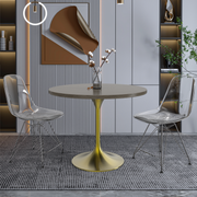Verve Round Dining Table with MDF/Sintered Stone/Resin Tabletop in Gold Stainless Steel Pedestal Base MDF 36 Inch Dark Maple Dining Table Leisuremod
