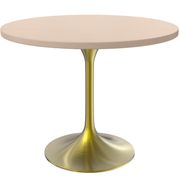 Verve Round Dining Table with MDF/Sintered Stone/Resin Tabletop in Gold Stainless Steel Pedestal Base MDF 36 Inch Natural Wood Dining Table Leisuremod