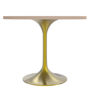 Verve Round Dining Table with MDF/Sintered Stone/Resin Tabletop in Gold Stainless Steel Pedestal Base MDF 36 Inch Natural Wood Dining Table Leisuremod