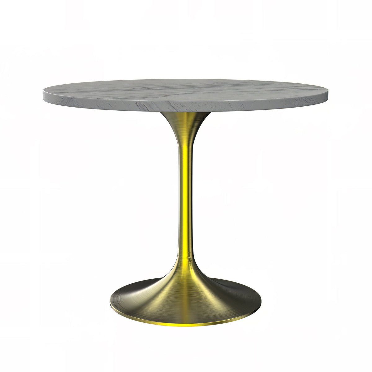 Verve Round Dining Table with MDF/Sintered Stone/Resin Tabletop in Gold Stainless Steel Pedestal Base MDF 48 Inch Natural Wood Dining Table Leisuremod