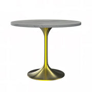 Verve Round Dining Table with MDF/Sintered Stone/Resin Tabletop in Gold Stainless Steel Pedestal Base MDF 48 Inch Natural Wood Dining Table Leisuremod