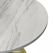 Verve Round Dining Table with MDF/Sintered Stone/Resin Tabletop in Gold Stainless Steel Pedestal Base MDF 48 Inch Natural Wood Dining Table Leisuremod