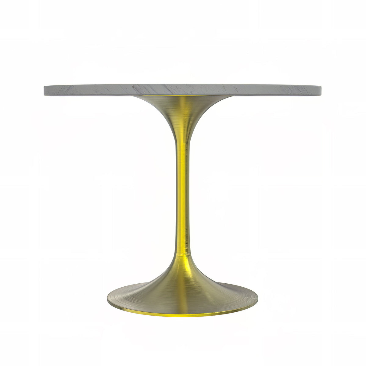 Verve Round Dining Table with MDF/Sintered Stone/Resin Tabletop in Gold Stainless Steel Pedestal Base MDF 48 Inch Natural Wood Dining Table Leisuremod
