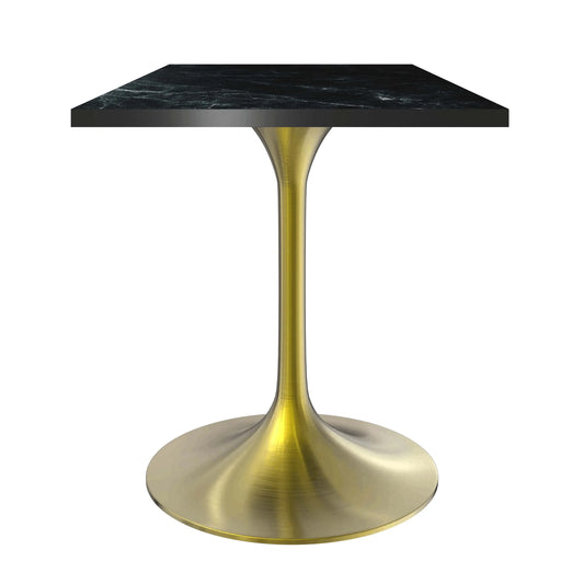 LeisureMod Verve Collection 24"Square Dining Table, Black/White/Brushed Gold Base with Black MDF Top - Elax Furniture