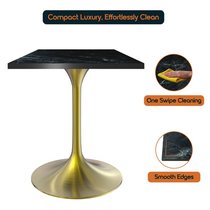 LeisureMod Verve Collection 24"Square Dining Table, Black/White/Brushed Gold Base with Black MDF Top - Elax Furniture