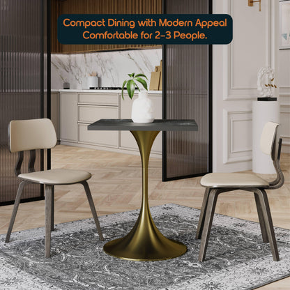 LeisureMod Verve Collection 24"Square Dining Table, Black/White/Brushed Gold Base with Black MDF Top - Elax Furniture