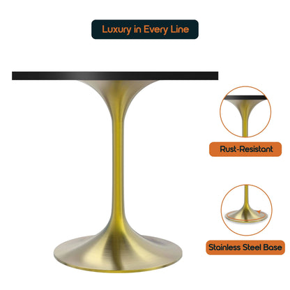 LeisureMod Verve Collection 24"Square Dining Table, Black/White/Brushed Gold Base with Black MDF Top - Elax Furniture