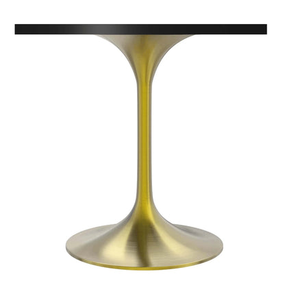 LeisureMod Verve Collection 24"Square Dining Table, Black/White/Brushed Gold Base with Black MDF Top - Elax Furniture