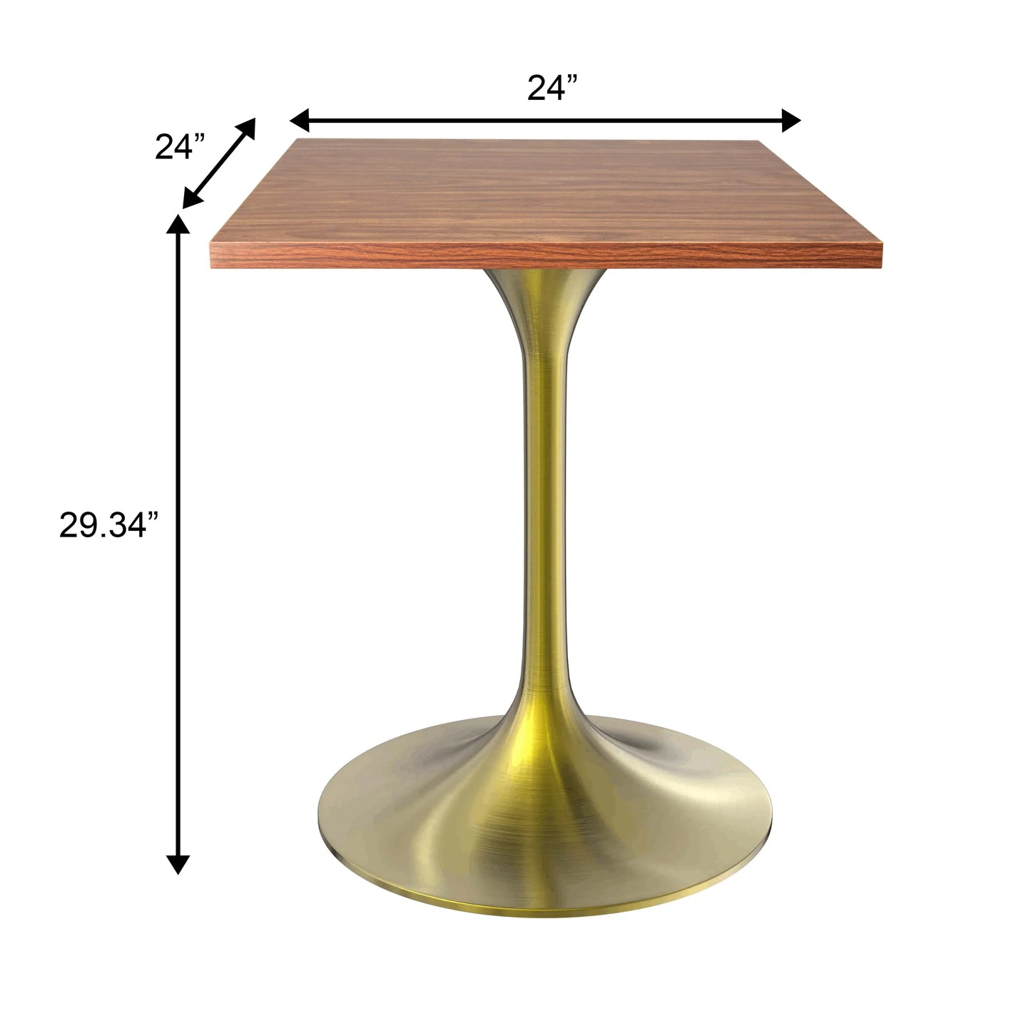 LeisureMod Verve Collection 24"Square Dining Table, Black/White/Brushed Gold Base with Black MDF Top - Elax Furniture