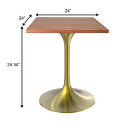 LeisureMod Verve Collection 24"Square Dining Table, Black/White/Brushed Gold Base with Black MDF Top - Elax Furniture
