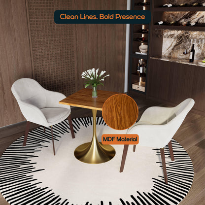 LeisureMod Verve Collection 24"Square Dining Table, Black/White/Brushed Gold Base with Black MDF Top - Elax Furniture