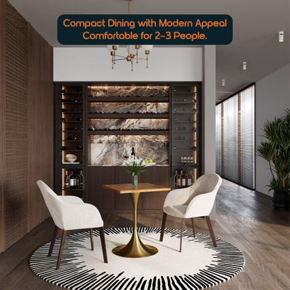 LeisureMod Verve Collection 24"Square Dining Table, Black/White/Brushed Gold Base with Black MDF Top - Elax Furniture