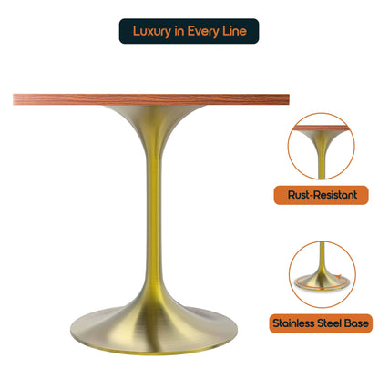 LeisureMod Verve Collection 24"Square Dining Table, Black/White/Brushed Gold Base with Black MDF Top - Elax Furniture