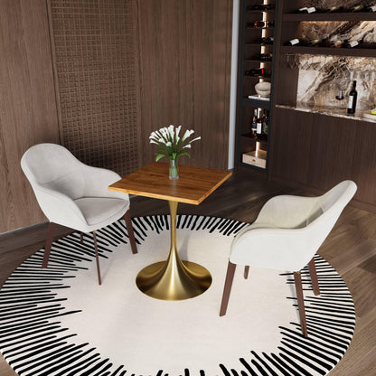 LeisureMod Verve Collection 24"Square Dining Table, Black/White/Brushed Gold Base with Black MDF Top - Elax Furniture