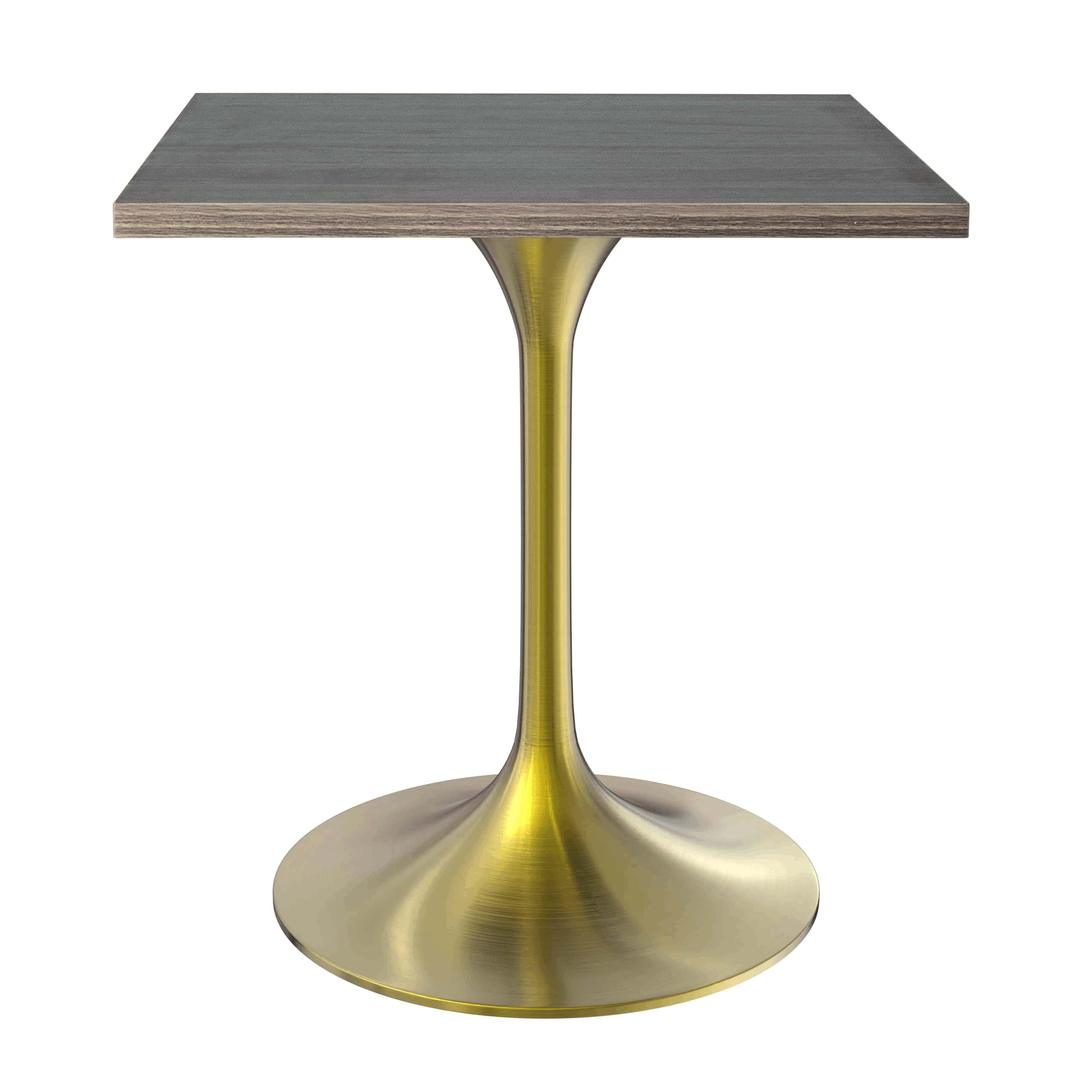 LeisureMod Verve Collection 24"Square Dining Table, Black/White/Brushed Gold Base with Black MDF Top - Elax Furniture