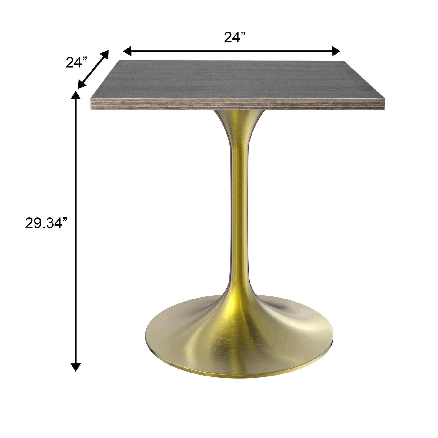 LeisureMod Verve Collection 24"Square Dining Table, Black/White/Brushed Gold Base with Black MDF Top - Elax Furniture