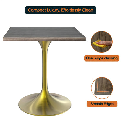 LeisureMod Verve Collection 24"Square Dining Table, Black/White/Brushed Gold Base with Black MDF Top - Elax Furniture