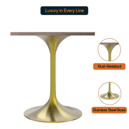 LeisureMod Verve Collection 24"Square Dining Table, Black/White/Brushed Gold Base with Black MDF Top - Elax Furniture