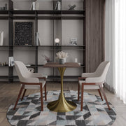 LeisureMod Verve Collection 24"Square Dining Table, Black/White/Brushed Gold Base with Black MDF Top - Elax Furniture