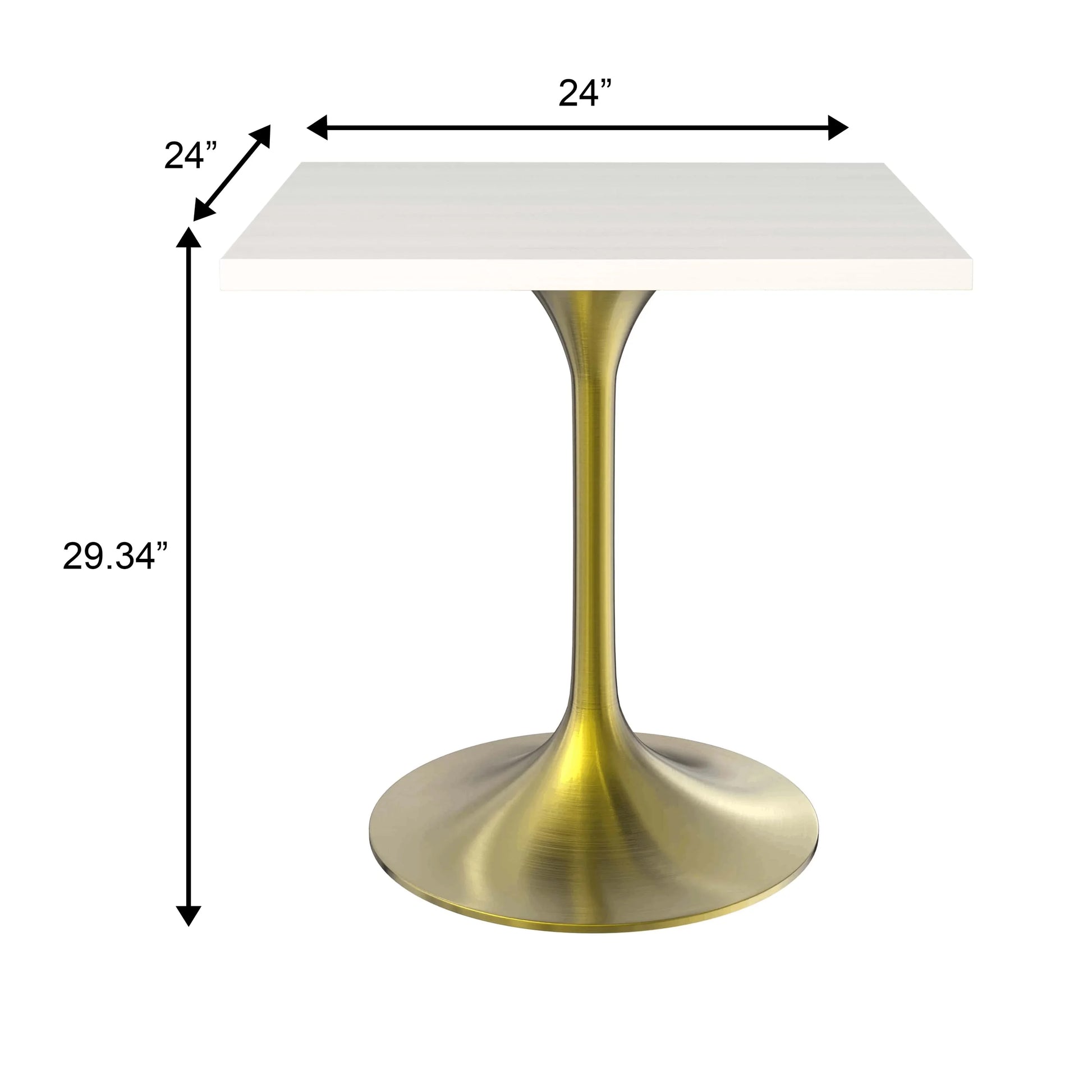 LeisureMod Verve Collection 24"Square Dining Table, Black/White/Brushed Gold Base with Black MDF Top - Elax Furniture