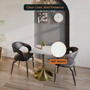 LeisureMod Verve Collection 24"Square Dining Table, Black/White/Brushed Gold Base with Black MDF Top - Elax Furniture