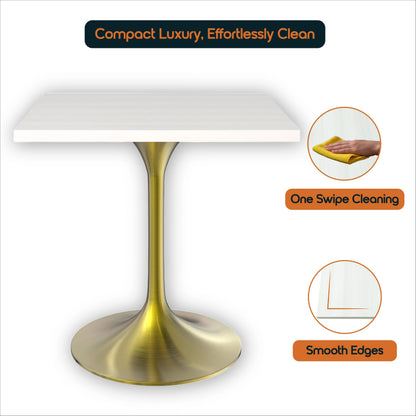 LeisureMod Verve Collection 24"Square Dining Table, Black/White/Brushed Gold Base with Black MDF Top - Elax Furniture