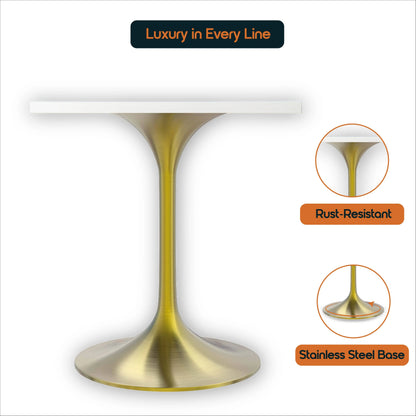LeisureMod Verve Collection 24"Square Dining Table, Black/White/Brushed Gold Base with Black MDF Top - Elax Furniture