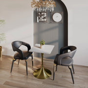 LeisureMod Verve Collection 24"Square Dining Table, Black/White/Brushed Gold Base with Black MDF Top - Elax Furniture