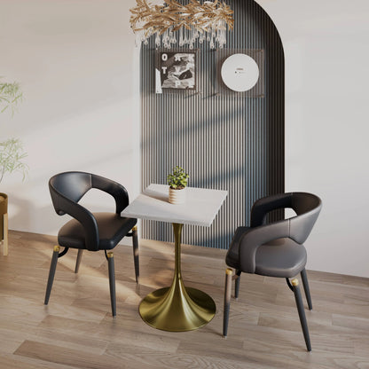 LeisureMod Verve Collection 24"Square Dining Table, Black/White/Brushed Gold Base with Black MDF Top - Elax Furniture