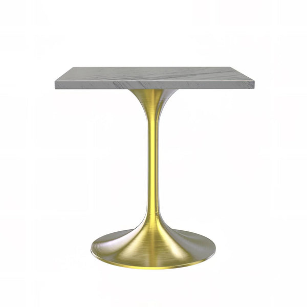 Verve Square Dining Table with a Laminated White Marbleized Tabletop and Brushed Gold Stainless Steel Base - Elax Furniture