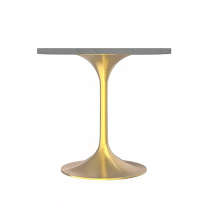 Verve Square Dining Table with a Laminated White Marbleized Tabletop and Brushed Gold Stainless Steel Base - Elax Furniture