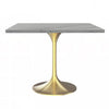 Verve Square Dining Table with a Laminated White Marbleized Tabletop and Brushed Gold Stainless Steel Base