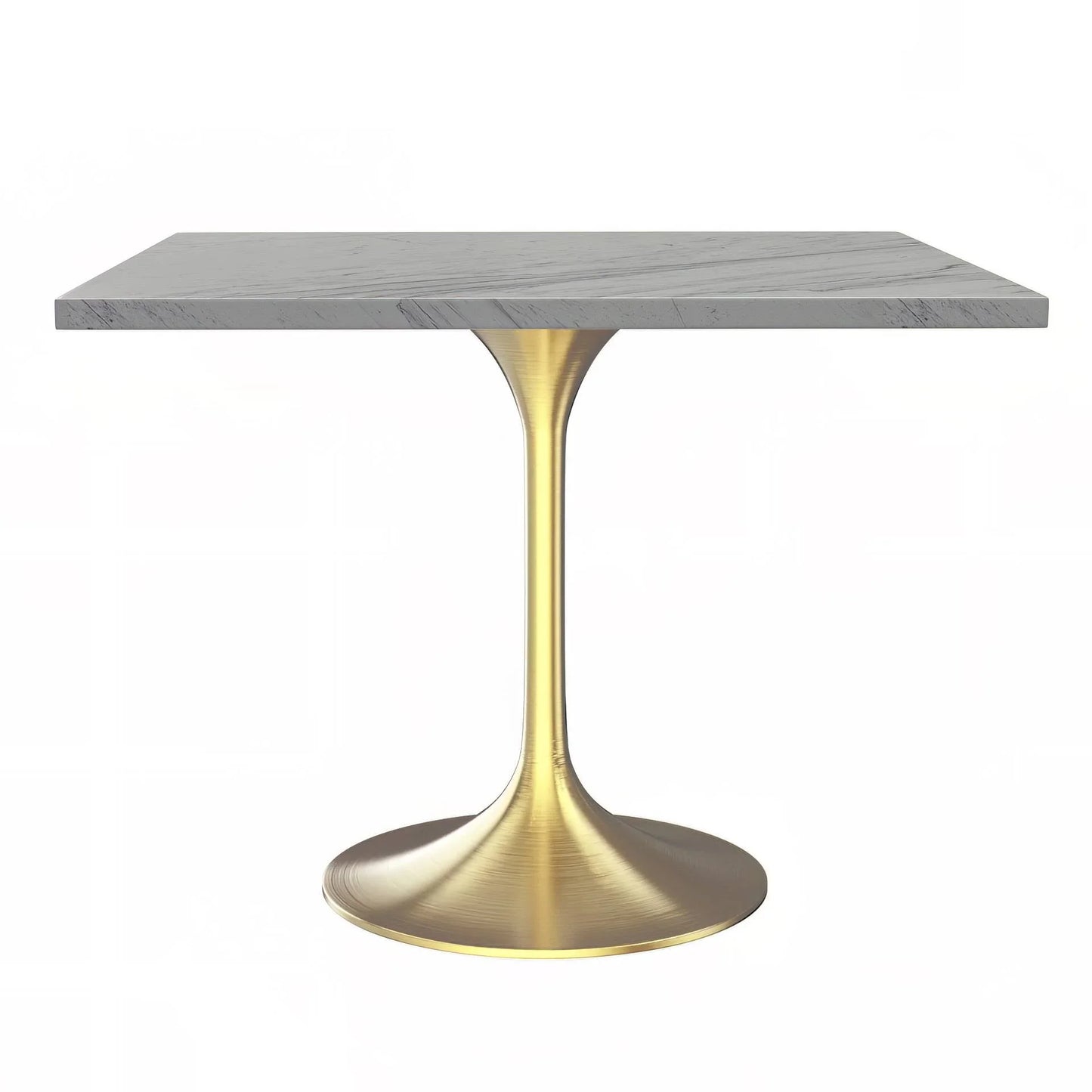 Verve Square Dining Table with a Laminated White Marbleized Tabletop and Brushed Gold Stainless Steel Base - Elax Furniture