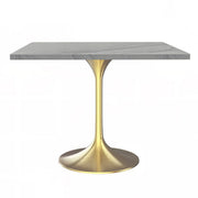 Verve Square Dining Table with a Laminated White Marbleized Tabletop and Brushed Gold Stainless Steel Base - Elax Furniture