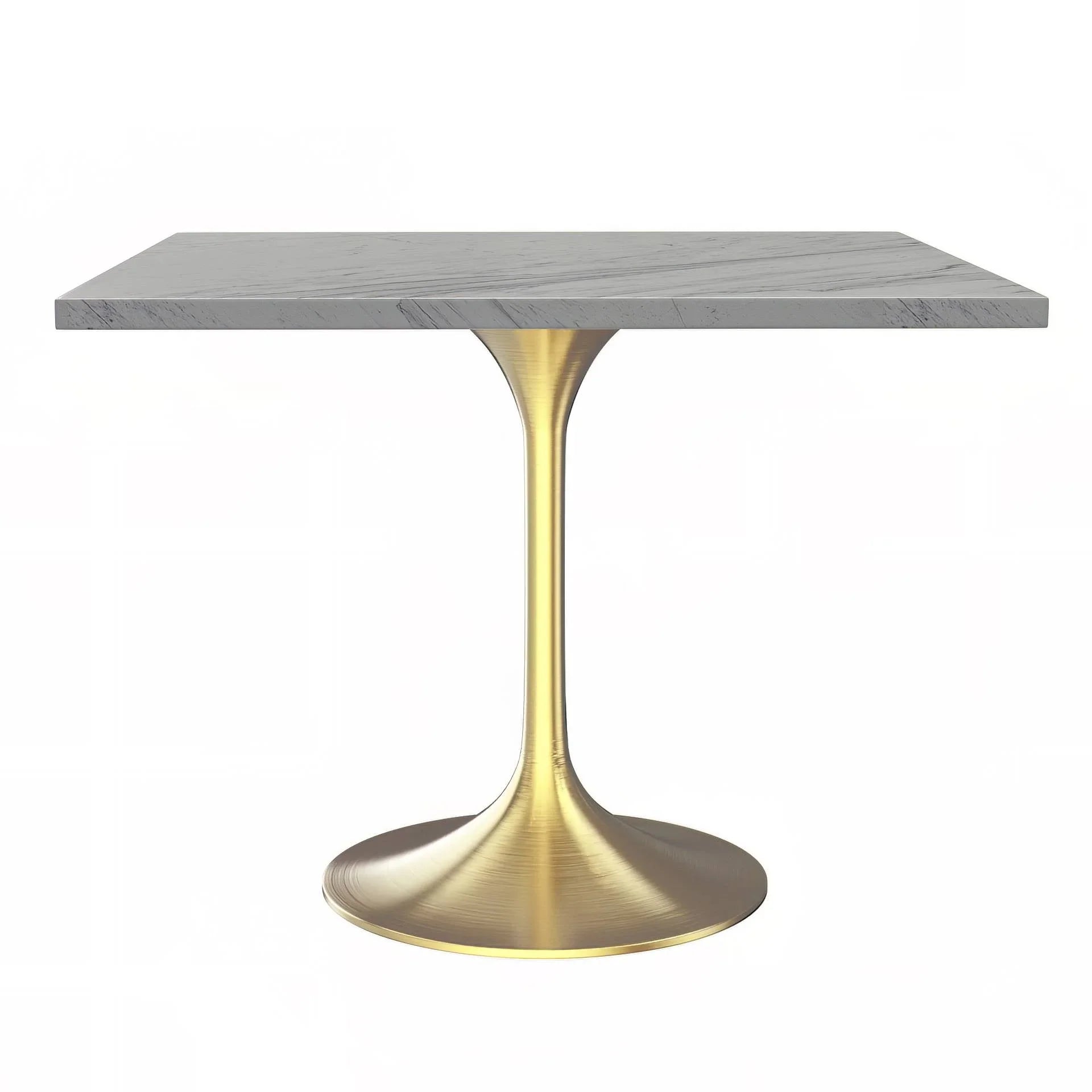Verve Square Dining Table with a Laminated White Marbleized Tabletop and Brushed Gold Stainless Steel Base - Elax Furniture